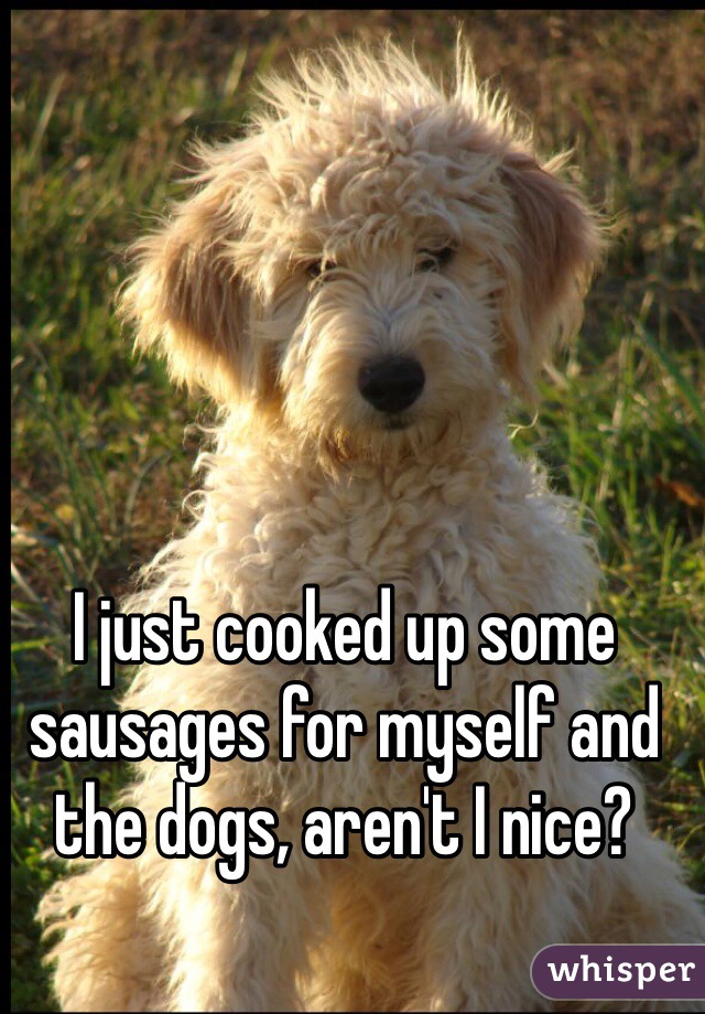 I just cooked up some sausages for myself and the dogs, aren't I nice? 