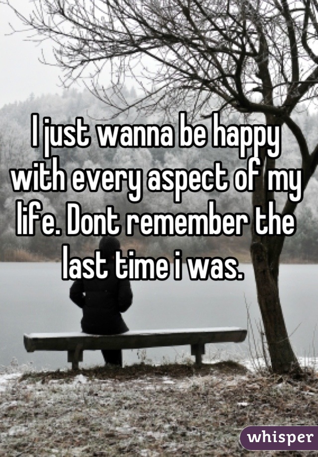 I just wanna be happy with every aspect of my life. Dont remember the last time i was. 