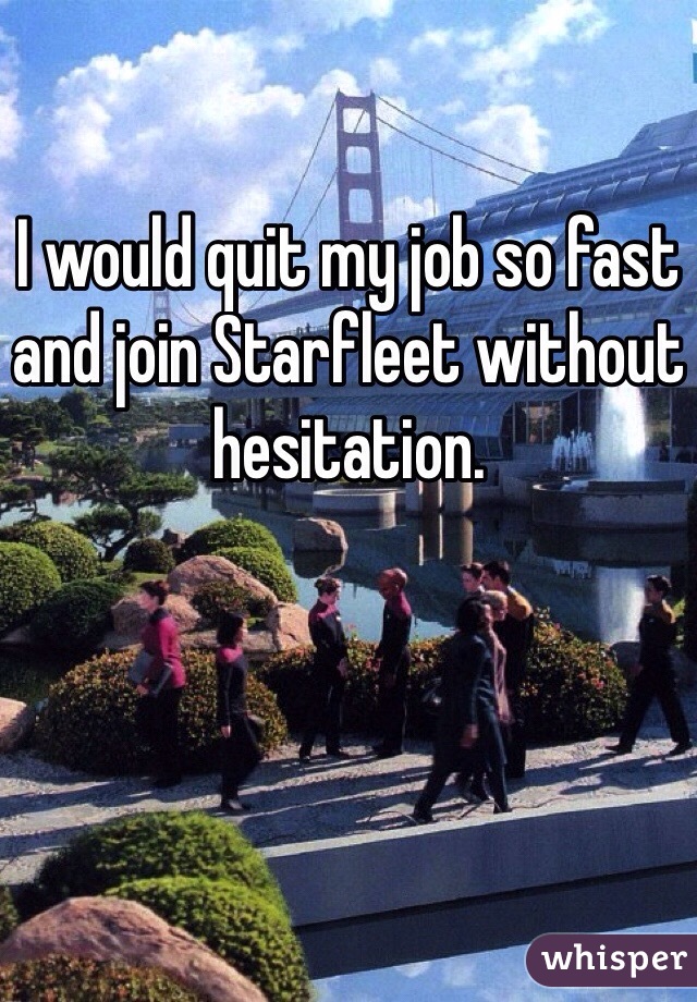 I would quit my job so fast and join Starfleet without hesitation.