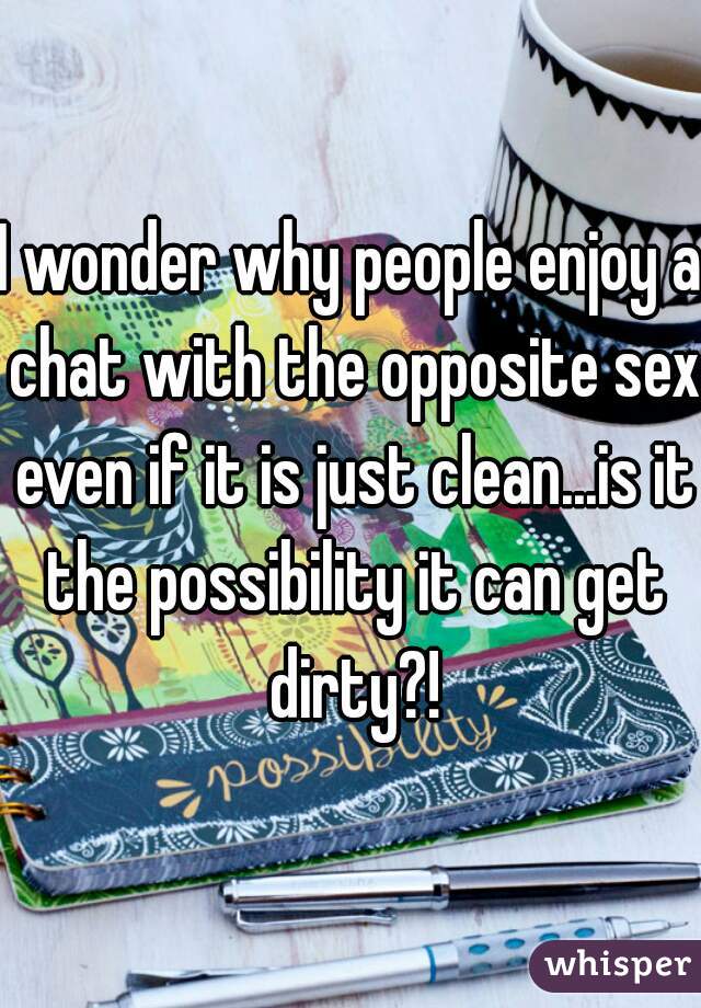 I wonder why people enjoy a chat with the opposite sex even if it is just clean...is it the possibility it can get dirty?!