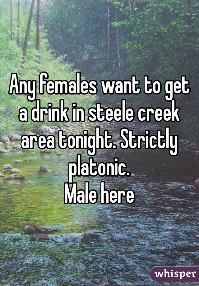Any females want to get a drink in steele creek area tonight. Strictly platonic.
Male here
