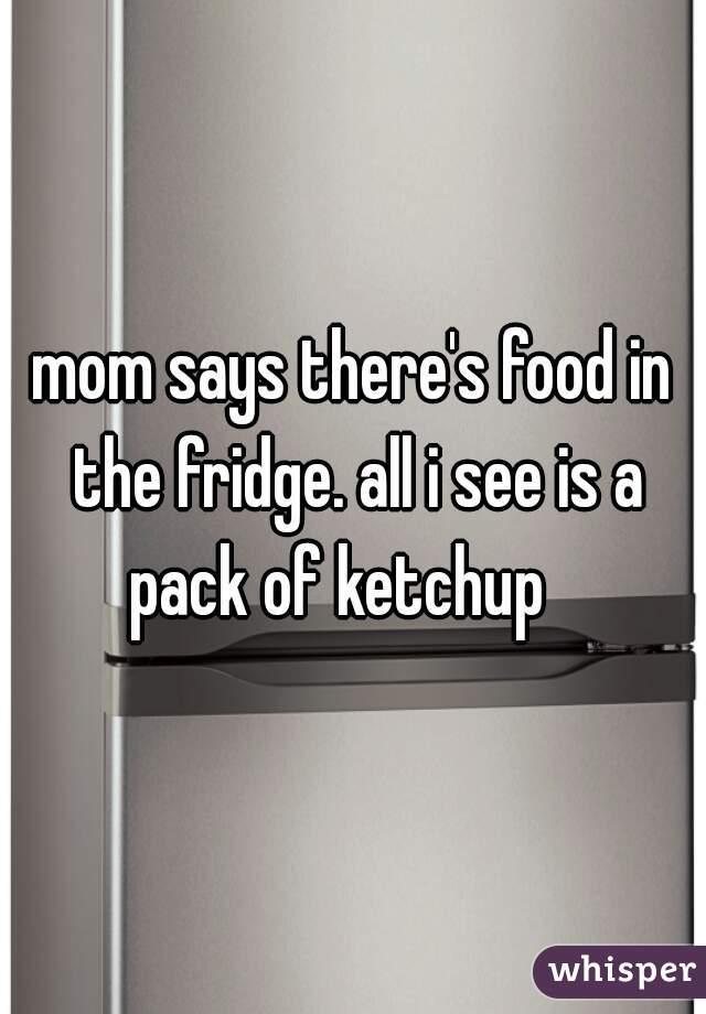 mom says there's food in the fridge. all i see is a pack of ketchup   