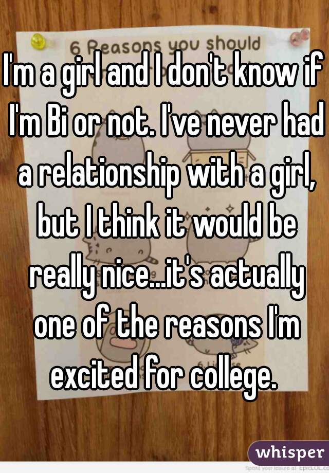 I'm a girl and I don't know if I'm Bi or not. I've never had a relationship with a girl, but I think it would be really nice...it's actually one of the reasons I'm excited for college. 