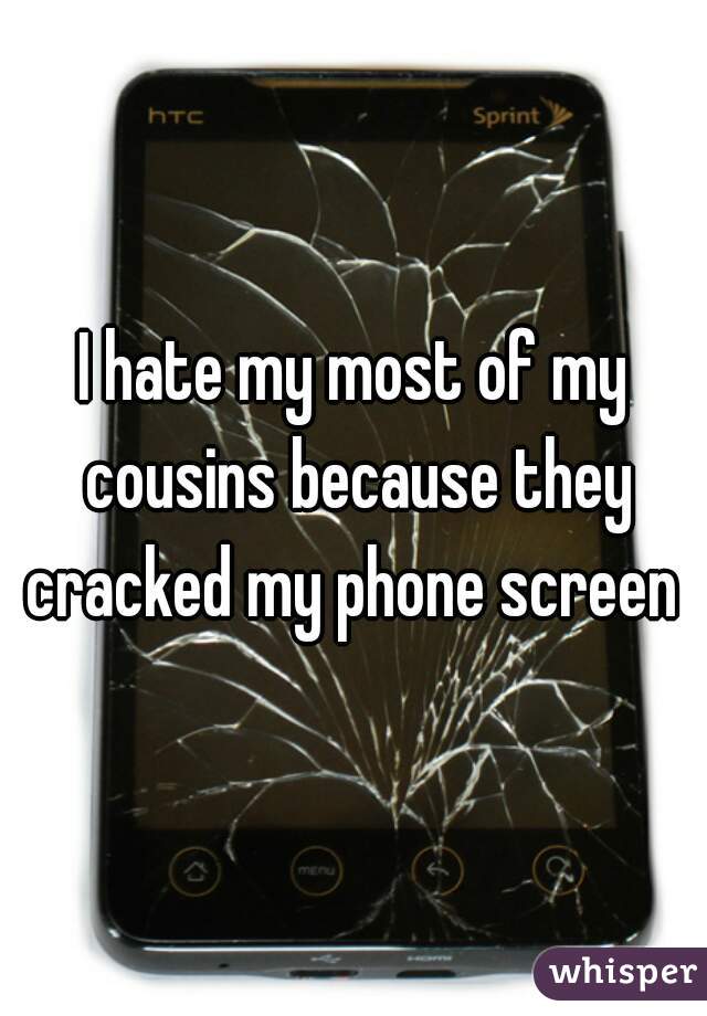 I hate my most of my cousins because they cracked my phone screen 