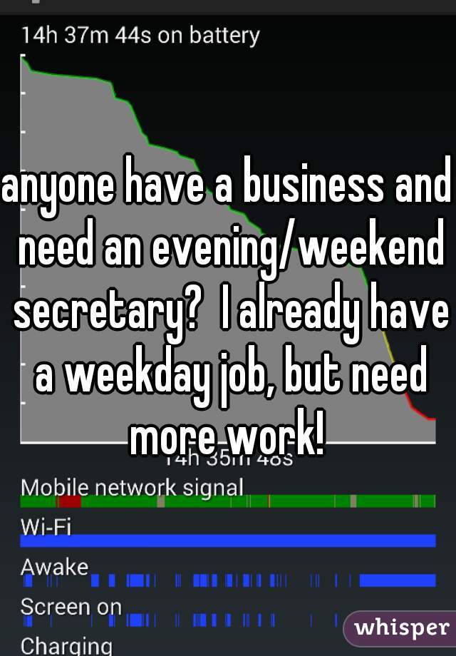 anyone have a business and need an evening/weekend secretary?  I already have a weekday job, but need more work! 