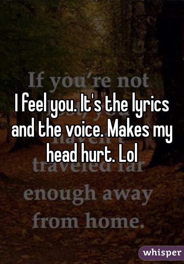 I feel you. It's the lyrics and the voice. Makes my head hurt. Lol