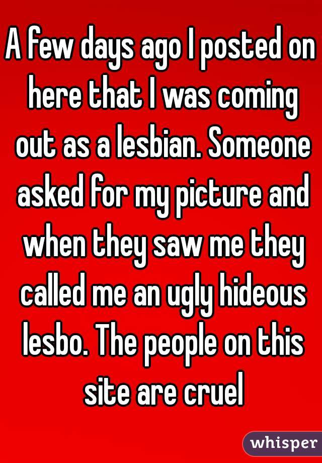 A few days ago I posted on here that I was coming out as a lesbian. Someone asked for my picture and when they saw me they called me an ugly hideous lesbo. The people on this site are cruel