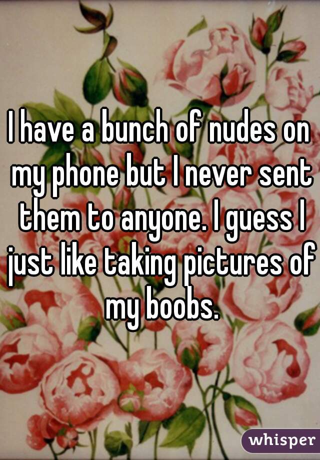 I have a bunch of nudes on my phone but I never sent them to anyone. I guess I just like taking pictures of my boobs.