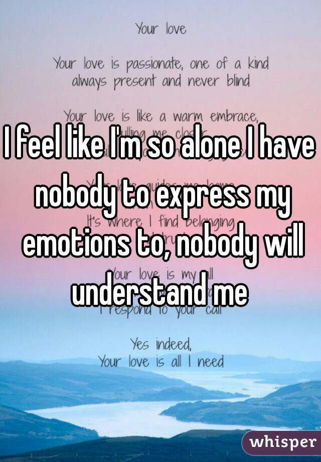 I feel like I'm so alone I have nobody to express my emotions to, nobody will understand me 