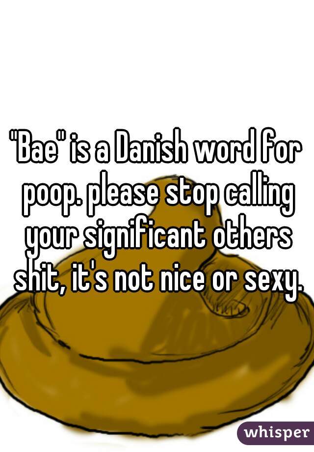 "Bae" is a Danish word for poop. please stop calling your significant others shit, it's not nice or sexy.