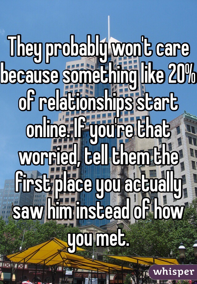 They probably won't care because something like 20% of relationships start online. If you're that worried, tell them the first place you actually saw him instead of how you met. 