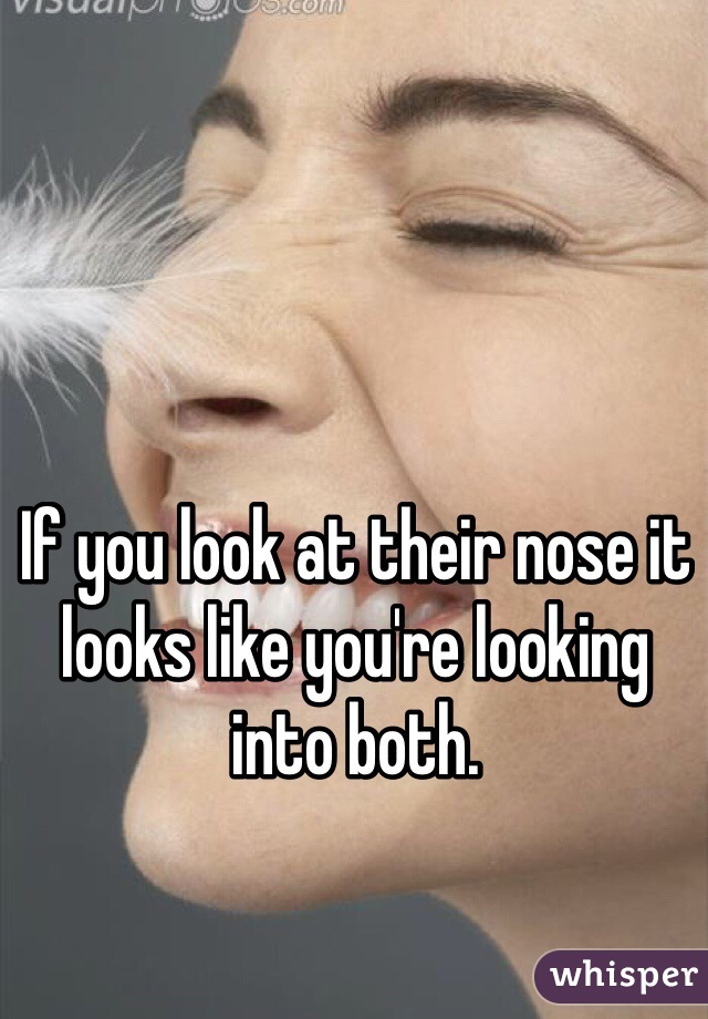 If you look at their nose it looks like you're looking into both.