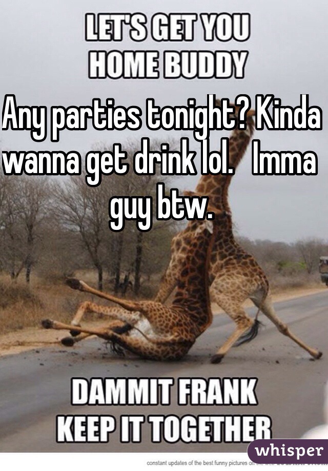 Any parties tonight? Kinda wanna get drink lol.   Imma guy btw.  