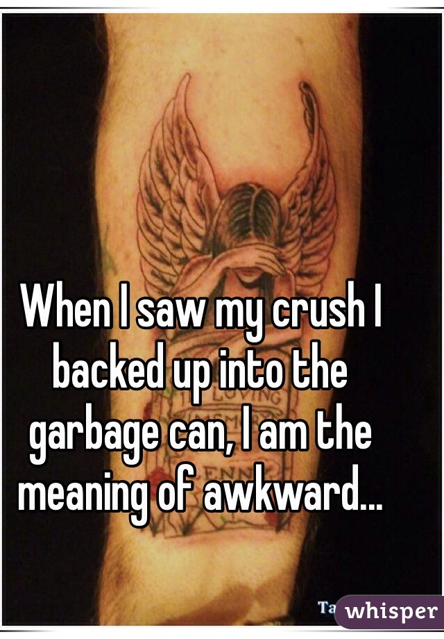 When I saw my crush I backed up into the garbage can, I am the meaning of awkward...