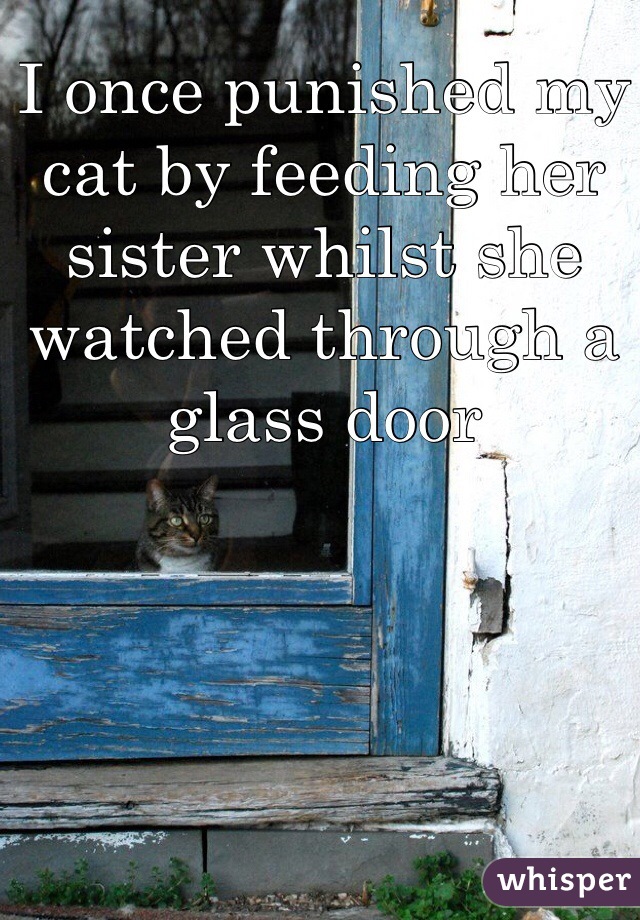 I once punished my cat by feeding her sister whilst she watched through a glass door