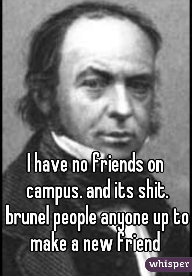 I have no friends on campus. and its shit. brunel people anyone up to make a new friend 