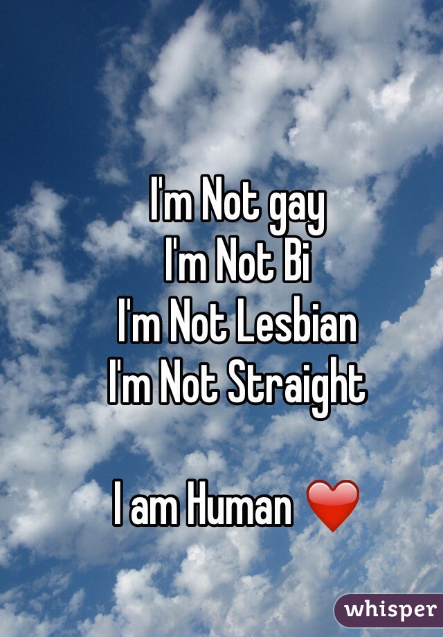 I'm Not gay
I'm Not Bi
I'm Not Lesbian
I'm Not Straight

I am Human ❤️