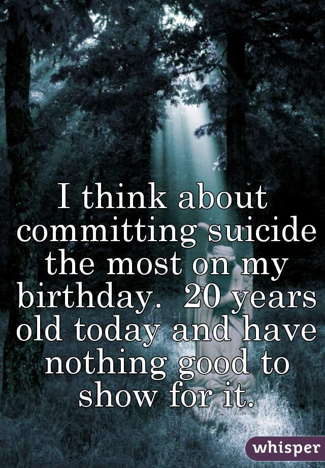 I think about committing suicide the most on my birthday.  20 years old today and have nothing good to show for it.