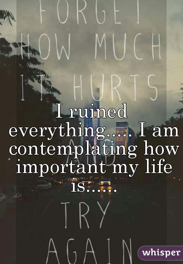 I ruined everything..... I am contemplating how important my life is......