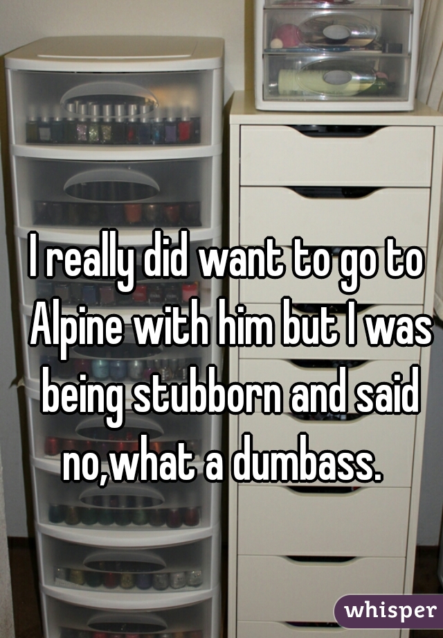I really did want to go to Alpine with him but I was being stubborn and said no,what a dumbass.  