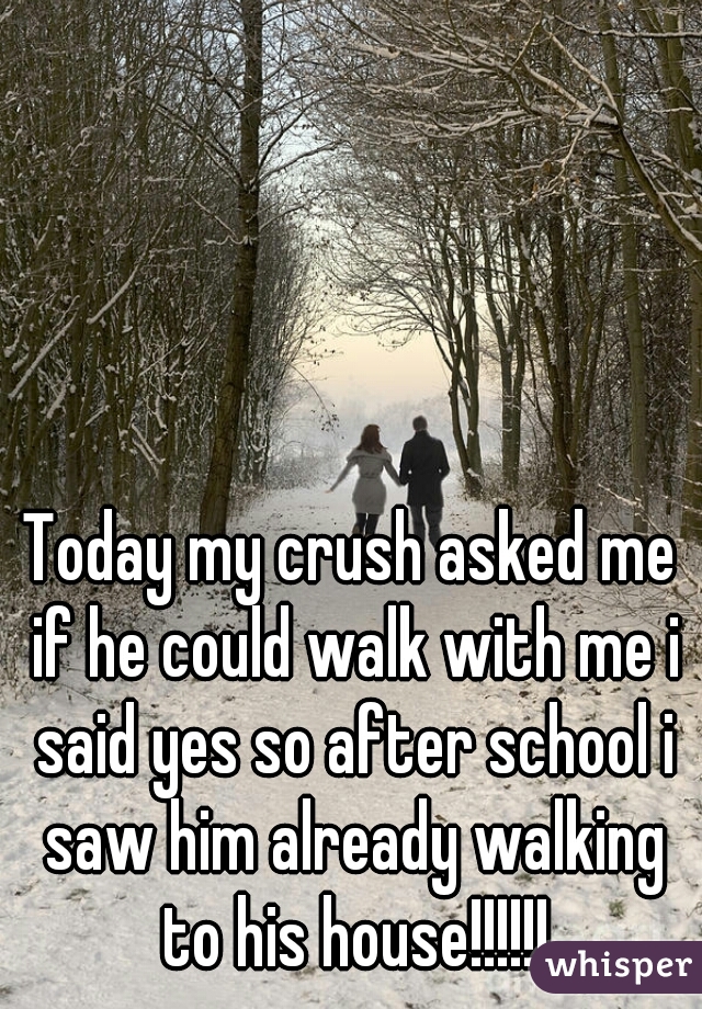 Today my crush asked me if he could walk with me i said yes so after school i saw him already walking to his house!!!!!!