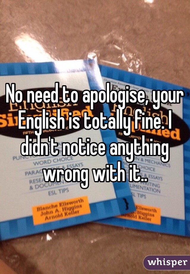 No need to apologise, your English is totally fine. I didn't notice anything wrong with it.. 