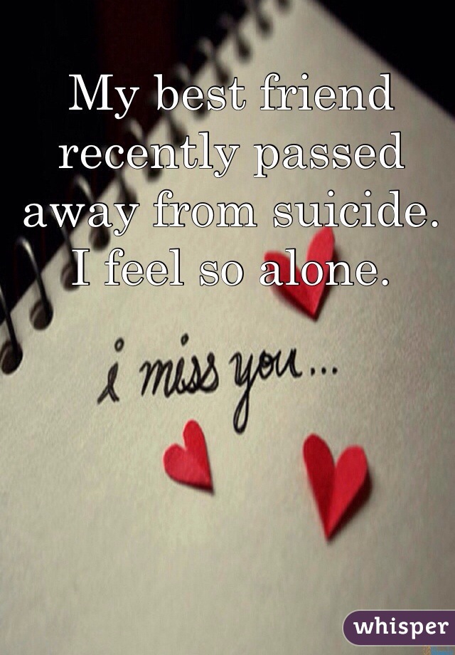 My best friend recently passed away from suicide. I feel so alone. 