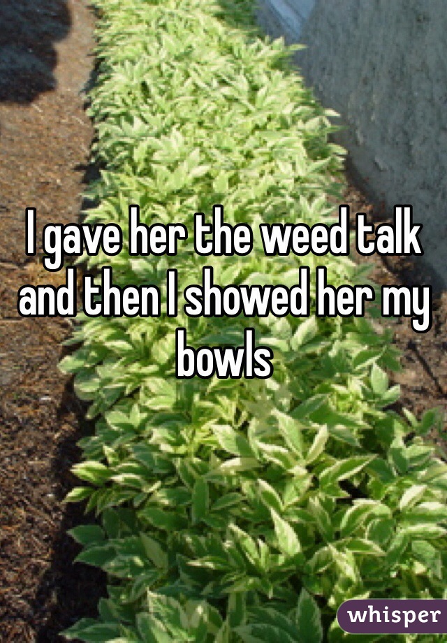 I gave her the weed talk and then I showed her my bowls