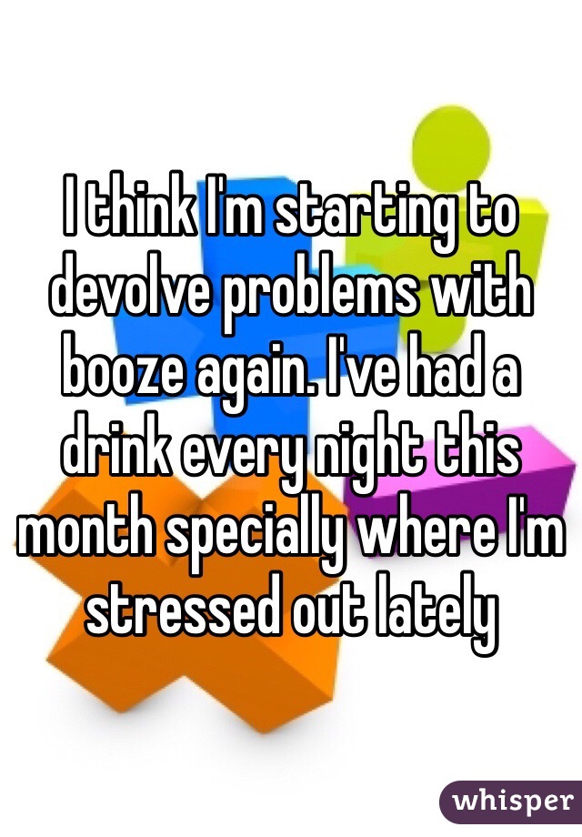 I think I'm starting to devolve problems with booze again. I've had a drink every night this month specially where I'm stressed out lately 