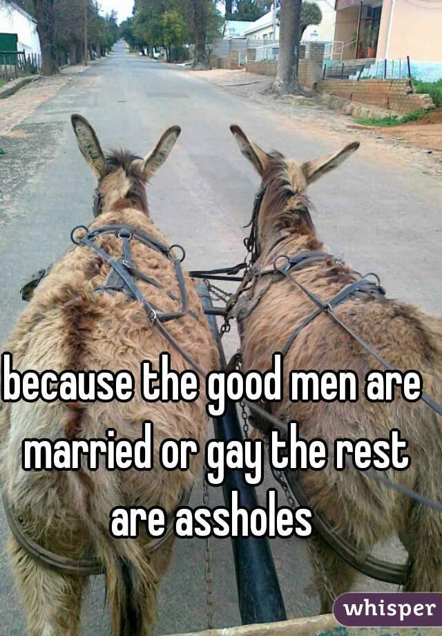 because the good men are married or gay the rest are assholes 