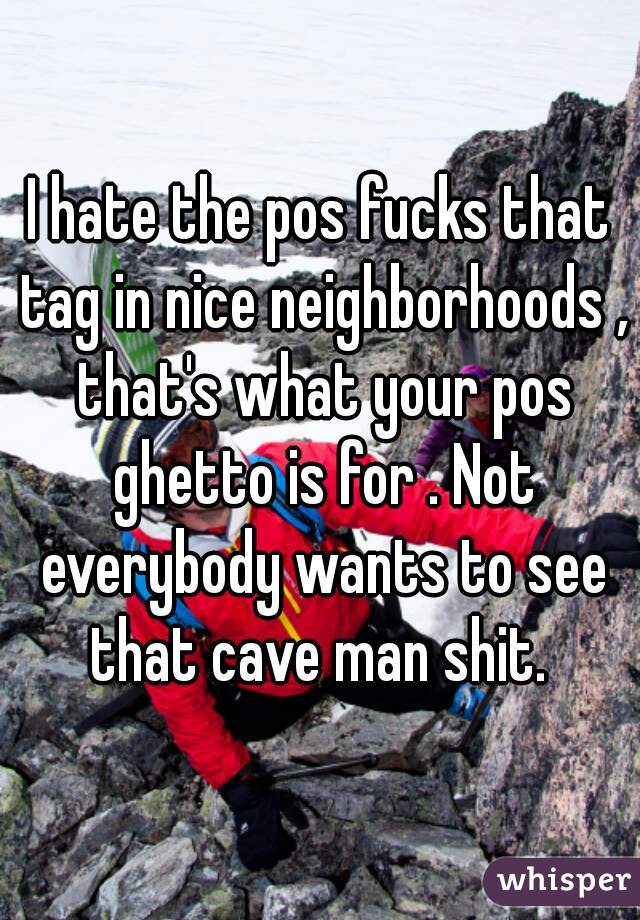 I hate the pos fucks that tag in nice neighborhoods , that's what your pos ghetto is for . Not everybody wants to see that cave man shit. 