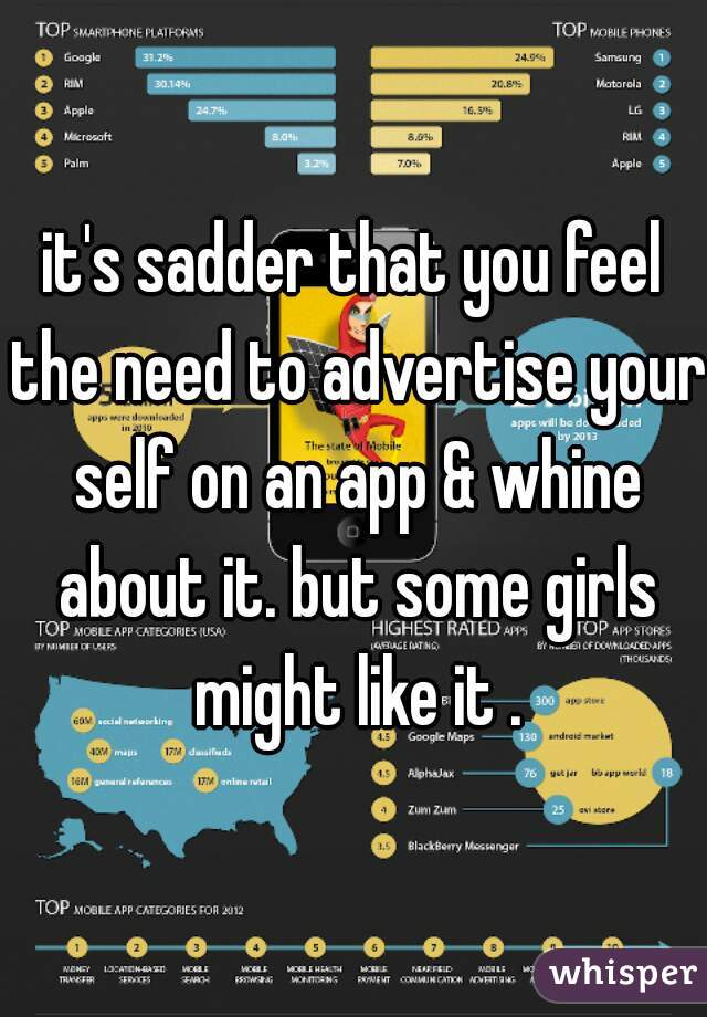 it's sadder that you feel the need to advertise your self on an app & whine about it. but some girls might like it .