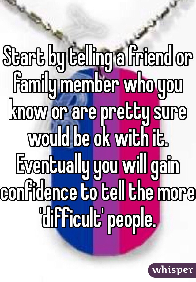 Start by telling a friend or family member who you know or are pretty sure would be ok with it.  Eventually you will gain confidence to tell the more 'difficult' people.