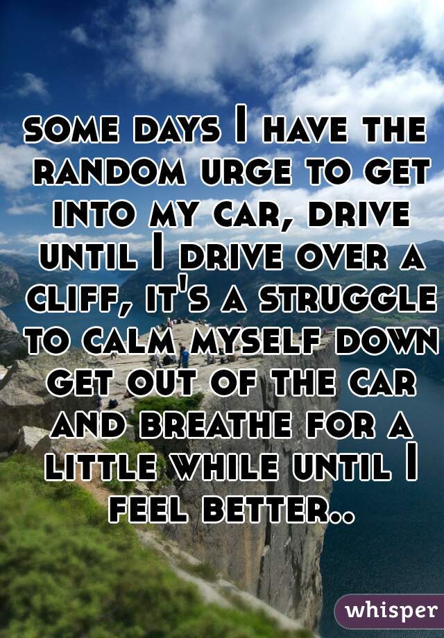 some days I have the random urge to get into my car, drive until I drive over a cliff, it's a struggle to calm myself down get out of the car and breathe for a little while until I feel better..