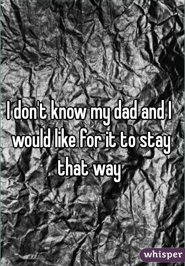 I don't know my dad and I would like for it to stay that way 