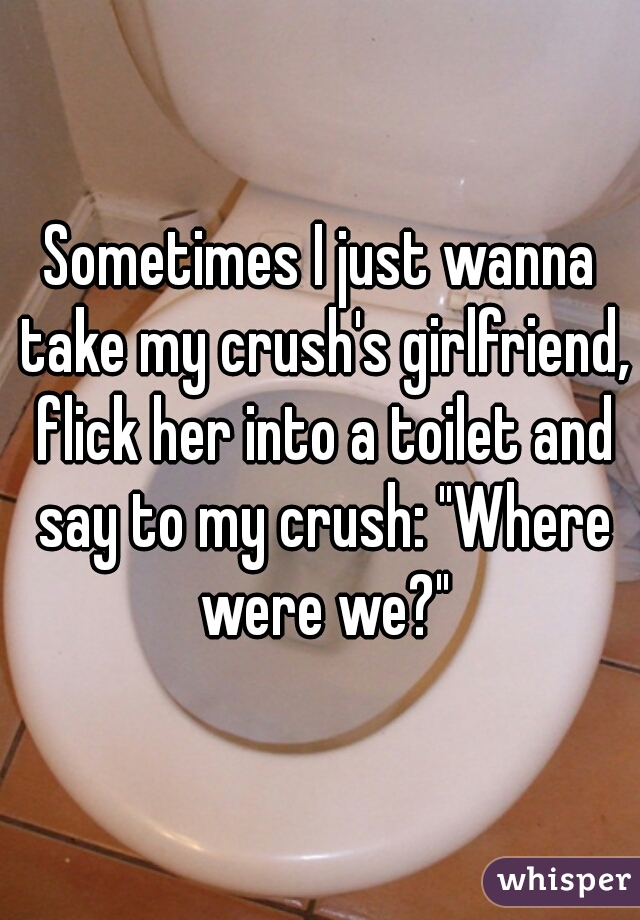 Sometimes I just wanna take my crush's girlfriend, flick her into a toilet and say to my crush: "Where were we?"