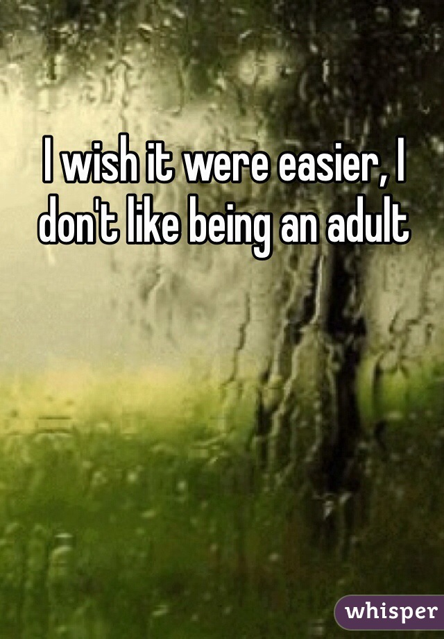 I wish it were easier, I don't like being an adult