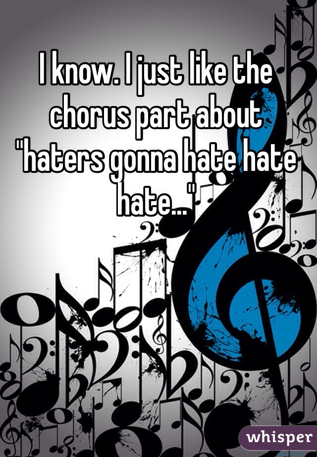 I know. I just like the chorus part about "haters gonna hate hate hate..."
