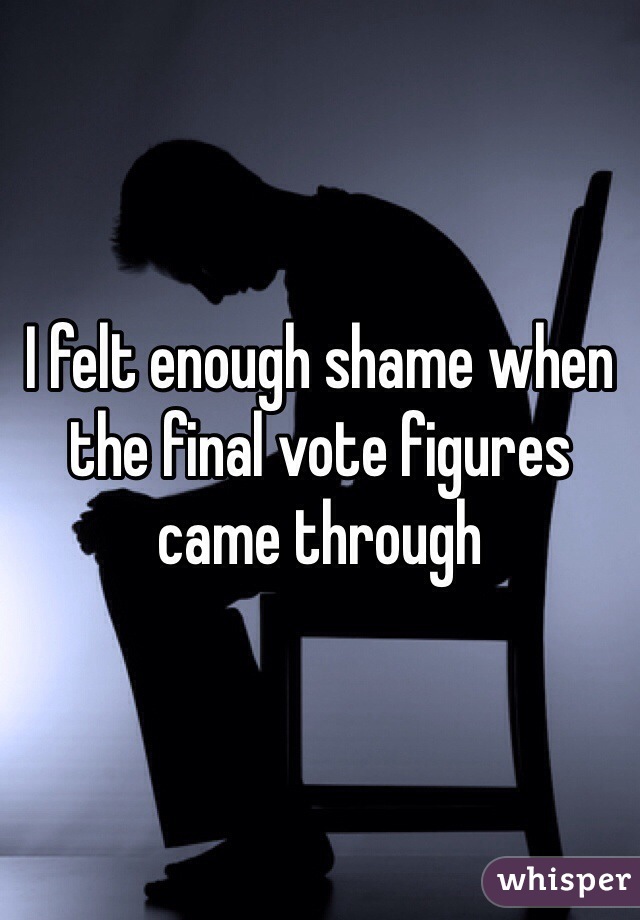 I felt enough shame when the final vote figures came through