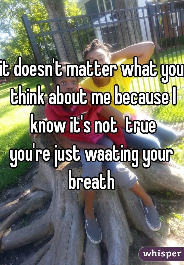 it doesn't matter what you think about me because I know it's not  true
you're just waating your breath 