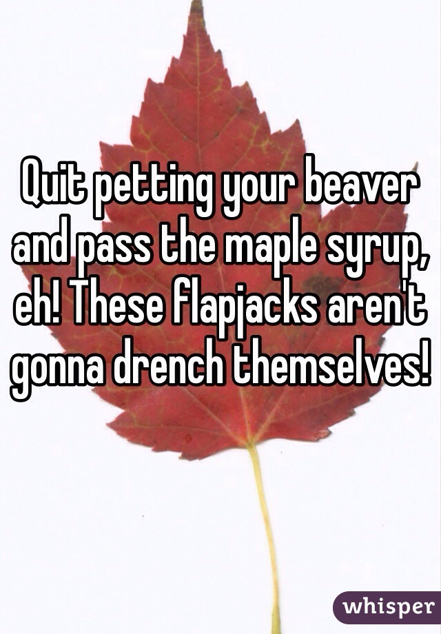 Quit petting your beaver and pass the maple syrup, eh! These flapjacks aren't gonna drench themselves! 