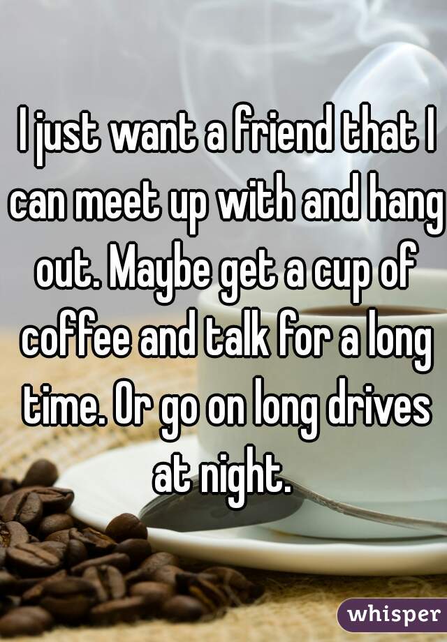  I just want a friend that I can meet up with and hang out. Maybe get a cup of coffee and talk for a long time. Or go on long drives at night. 