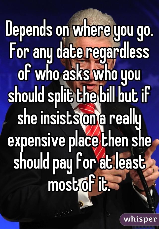 Depends on where you go. For any date regardless of who asks who you should split the bill but if she insists on a really expensive place then she should pay for at least most of it.