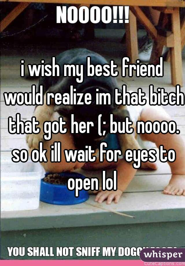 i wish my best friend would realize im that bitch that got her (; but noooo. so ok ill wait for eyes to open lol 