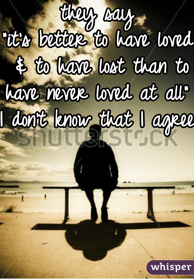 they say
"it's better to have loved & to have lost than to
have never loved at all"
I don't know that I agree  