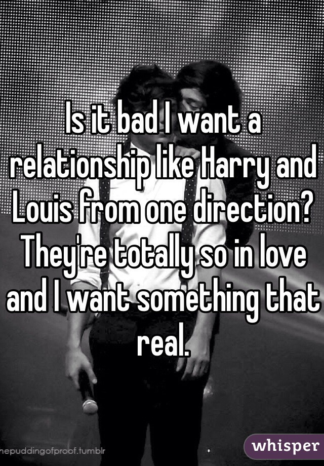 Is it bad I want a relationship like Harry and Louis from one direction? They're totally so in love and I want something that real. 