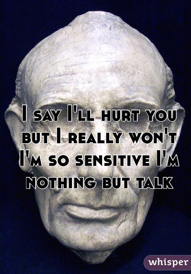 I say I'll hurt you but I really won't I'm so sensitive I'm nothing but talk