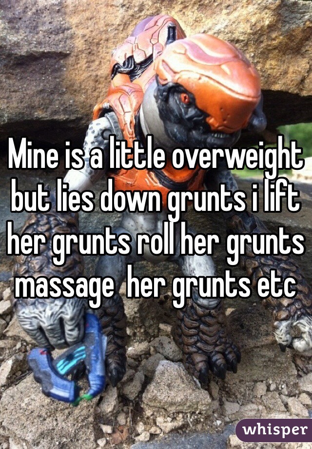 Mine is a little overweight but lies down grunts i lift her grunts roll her grunts massage  her grunts etc