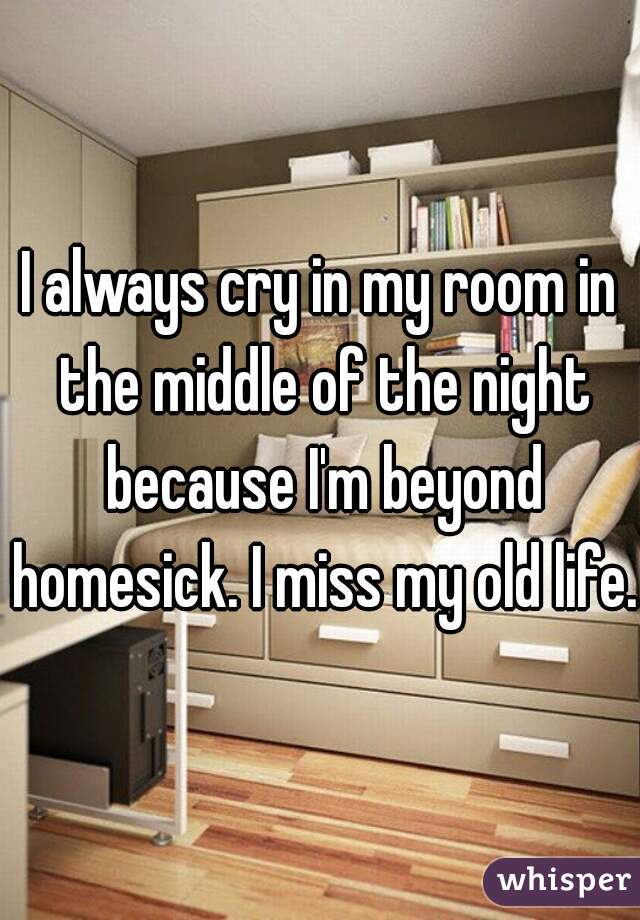 I always cry in my room in the middle of the night because I'm beyond homesick. I miss my old life. 
