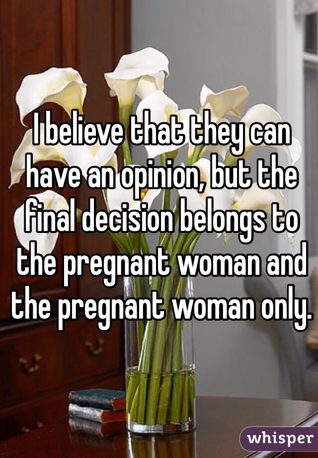 I believe that they can have an opinion, but the final decision belongs to the pregnant woman and the pregnant woman only.